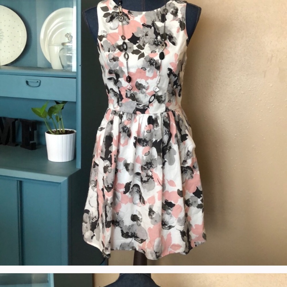 Pink , black , grey floral dress